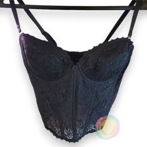 VTG Frederick's of Hollywood Bustier 38DD Black Lace Boned Corset Top